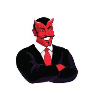 Satan boss. Devil businessman in black suit. Red demon with horns - image devil-300x300 on http://cavemaninasuit.com