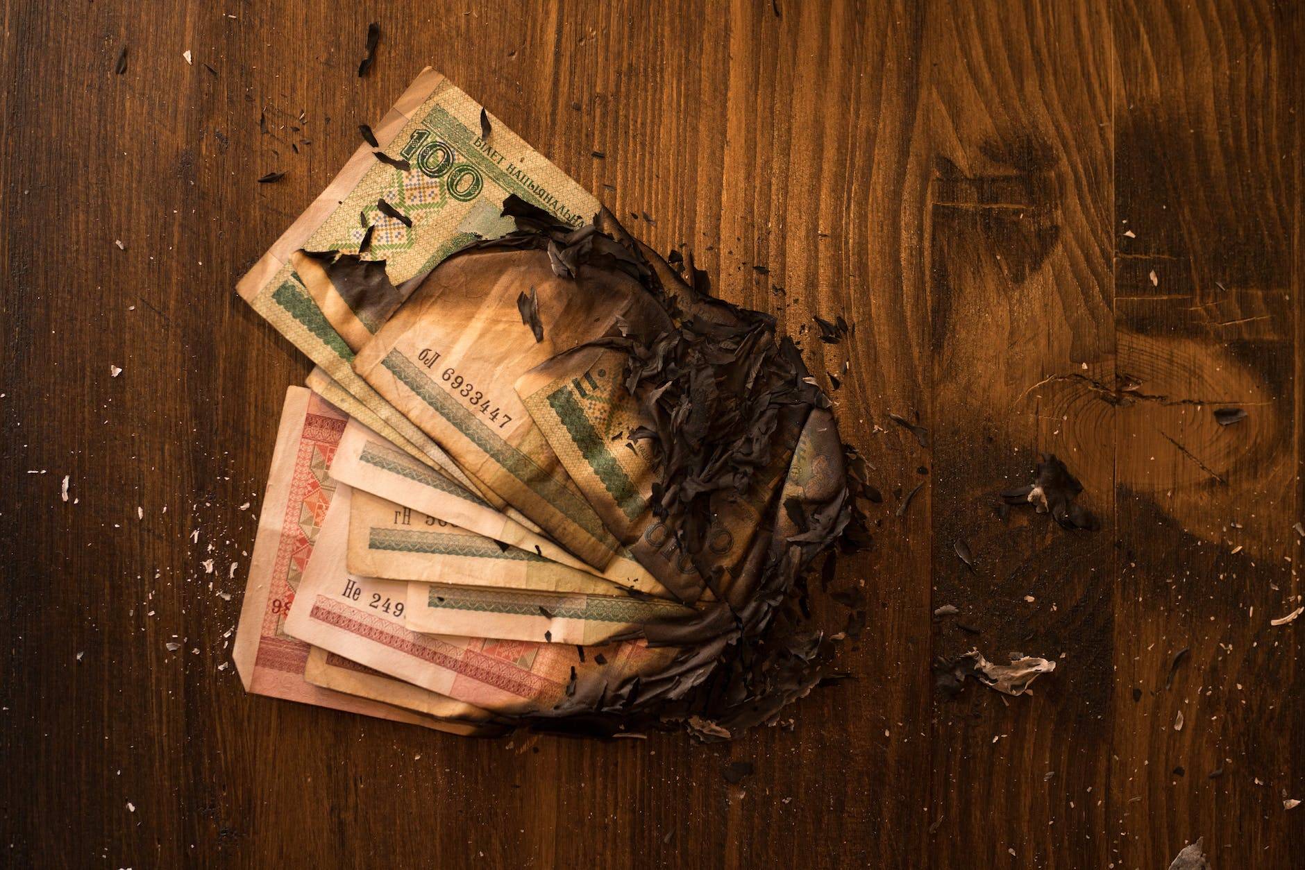 stack of burnt banknotes